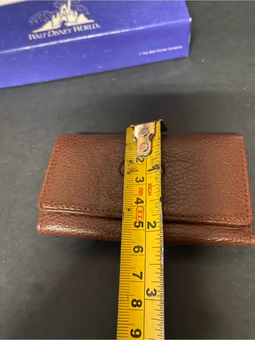 Disney Brown Pebble Leather Key & Card Holder with Mickey Outline